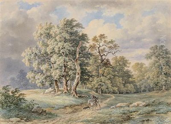 Aufziehendes Gewitter Uber Einem Eichenwald Oil Painting by Josef Nikolaus Kriehuber