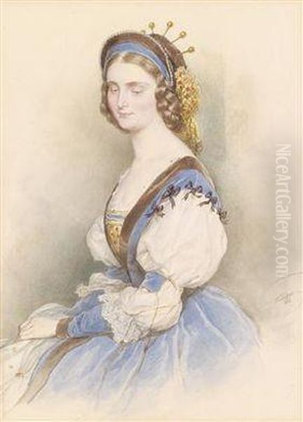 Bildnis Einer Jungen Dame In Blauem Kleid Oil Painting by Josef Nikolaus Kriehuber