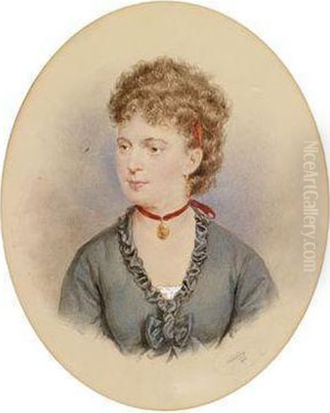 Bildnis Einer Jungen Frau Mit Rotem Halsband Und Medaillon Oil Painting by Josef Nikolaus Kriehuber