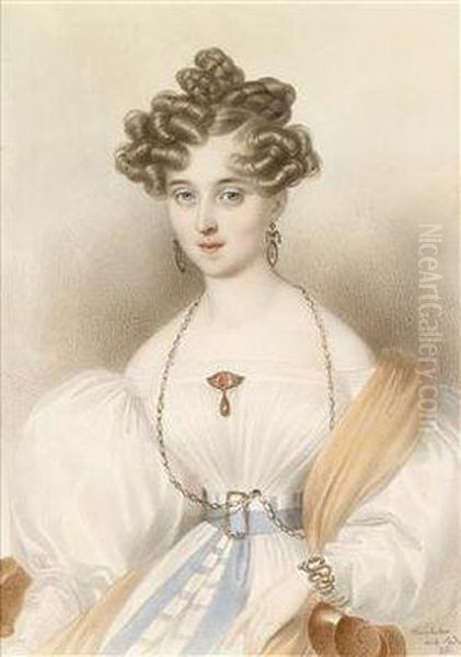 Bildnis Einer Jungen Blonden Frau In Weisem Kleid Und Beigem Shawl Oil Painting by Josef Nikolaus Kriehuber