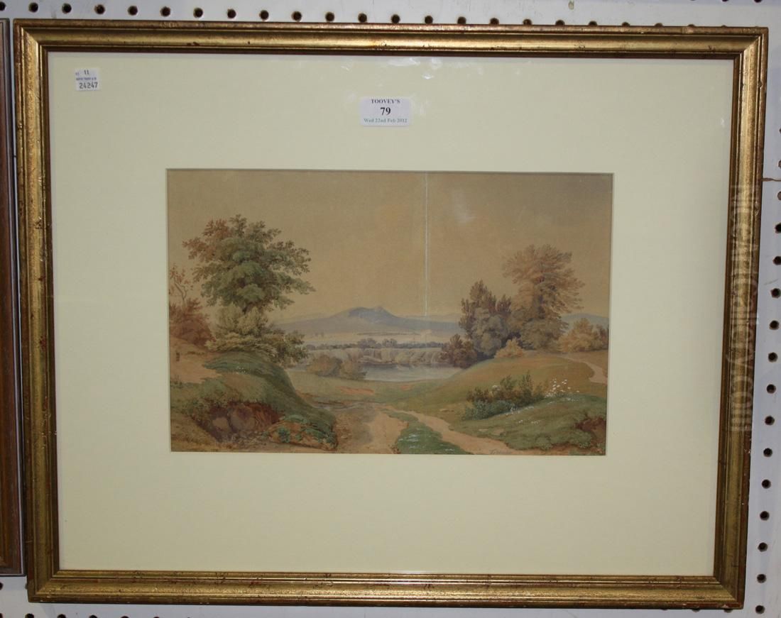 Continental Landscape Oil Painting by Josef Nikolaus Kriehuber