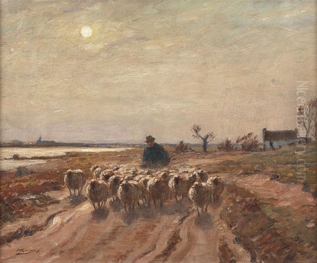 Schafer Mit Seiner Herde Oil Painting by Hugo Krings