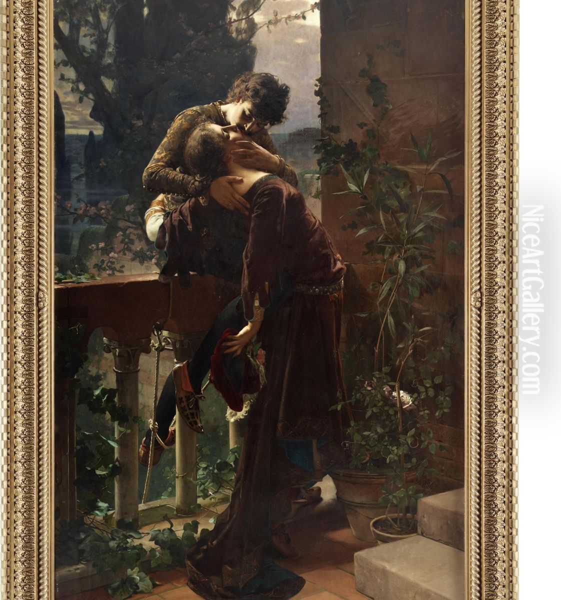 Romeo Och Julia Pa Balkongen Oil Painting by Julius Johann Ferdinand Kronberg