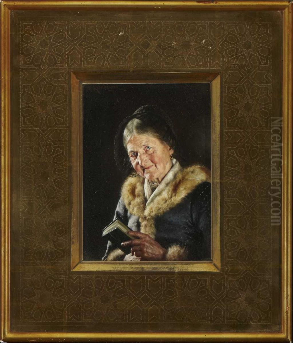 Alte Bauerin Mit Gebetbuch. Oil Painting by Carl Kronberger