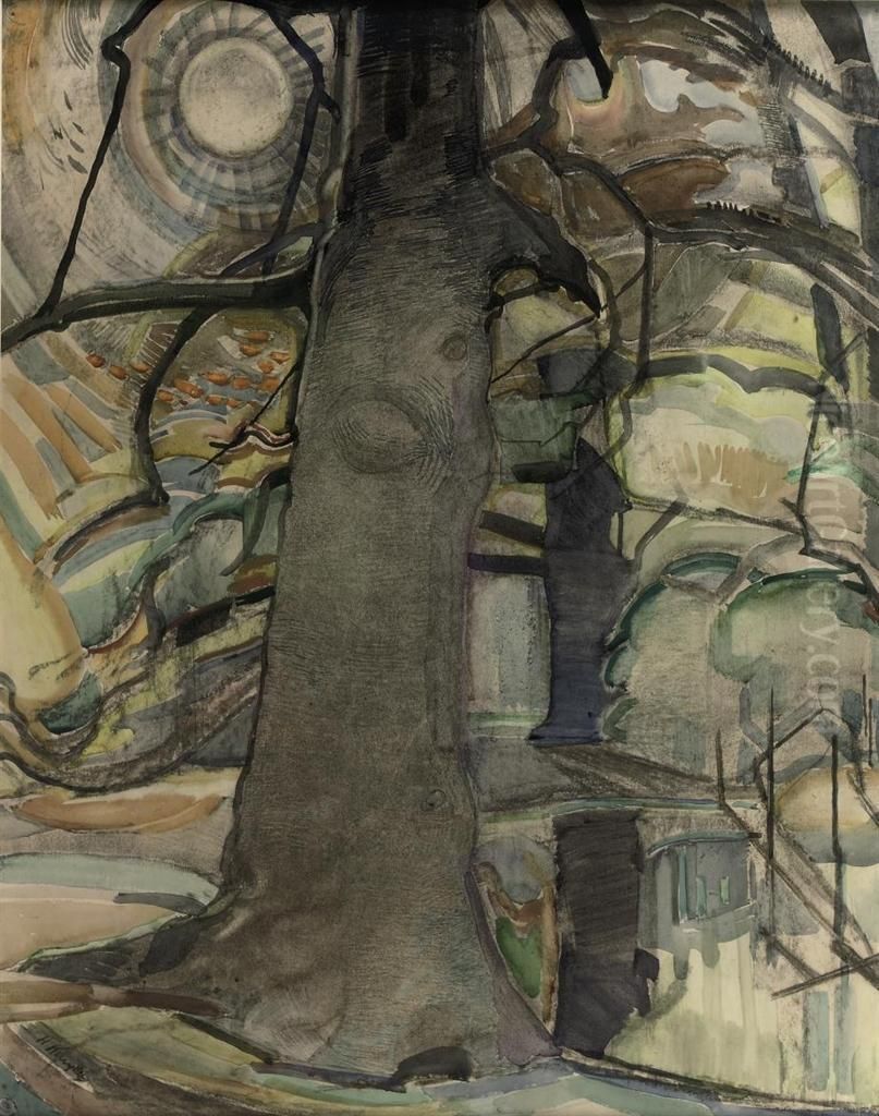 A Birch Tree Oil Painting by Herman Kruyder