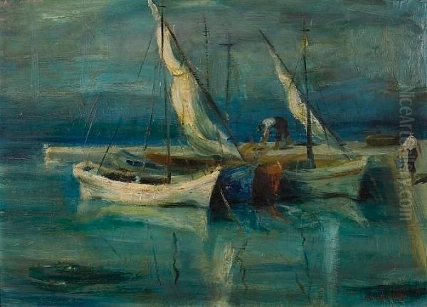 Little Harbour Oil Painting by Andreas Krystallis