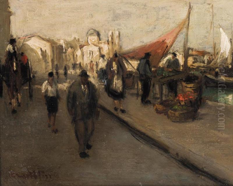 Quayside Oil Painting by Andreas Krystallis