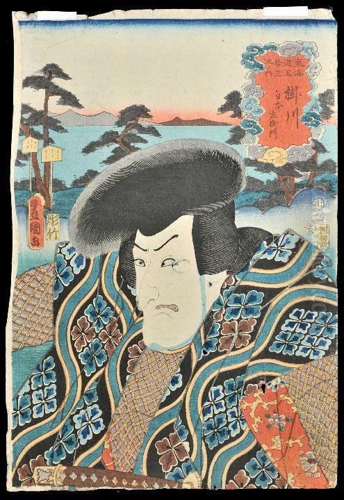 Half-length Portrait Of An Actor Portraying A Warrior Oil Painting by Gototei Kunisada