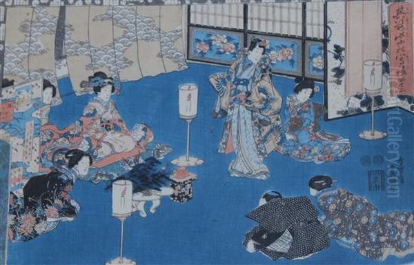 Scenes From The Life Of Prince Genji Oil Painting by Gototei Kunisada