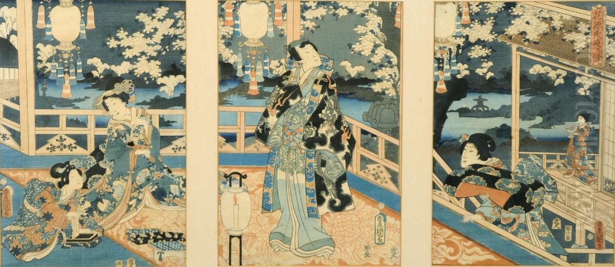 Terrasse Animee Oil Painting by Gototei Kunisada