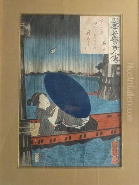 Femme En Barque Oil Painting by Utagawa Kuniyoshi