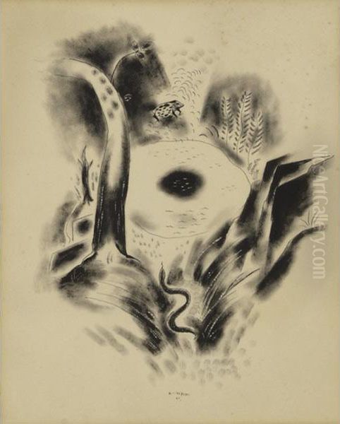 Frog And Snake Oil Painting by Yasuo Kuniyoshi