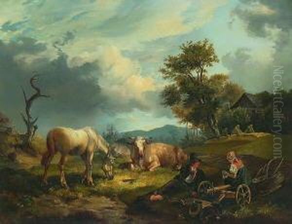 Rastendes Bauernpaar Auf Der Weide Oil Painting by Karl Kuntz