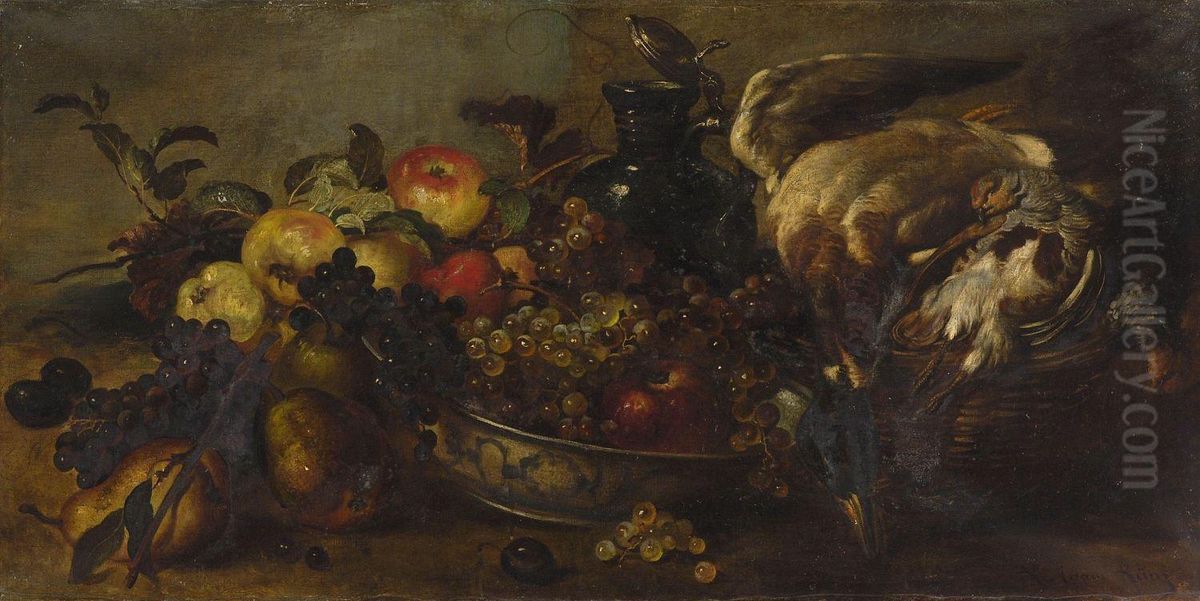 Stillleben Mit Fruchten Und Erlegter Ente Oil Painting by Ludwig Adam Kunz