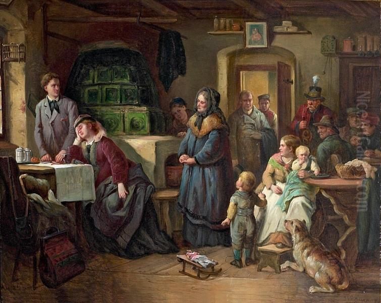 Die Ereilten Fluchtlinge. Signed Bauer Oil Painting by Eduard Kurzbauer