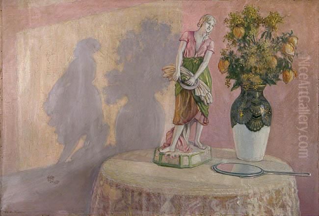 Martwa Natura Z Figura Zniwiarki Oil Painting by Christo Kutew