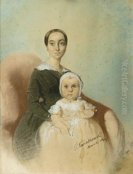 Portret Matki I Corki Oil Painting by Teofil Kwiatkowski