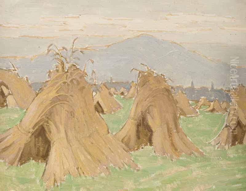 Corn Stooks Oil Painting by Georgina Moutray Kyle