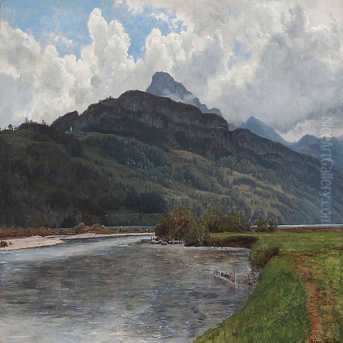 A Storm Coming Up At Brunnen, Switzerland Oil Painting by Janus Andreas Bartholin La Cour