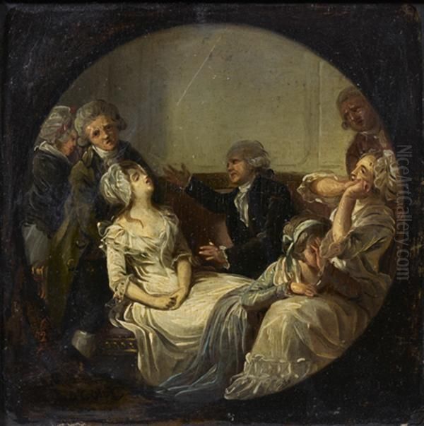 Scene D'interieur Dans Un Tondo Peint Oil Painting by Pierre Lacour