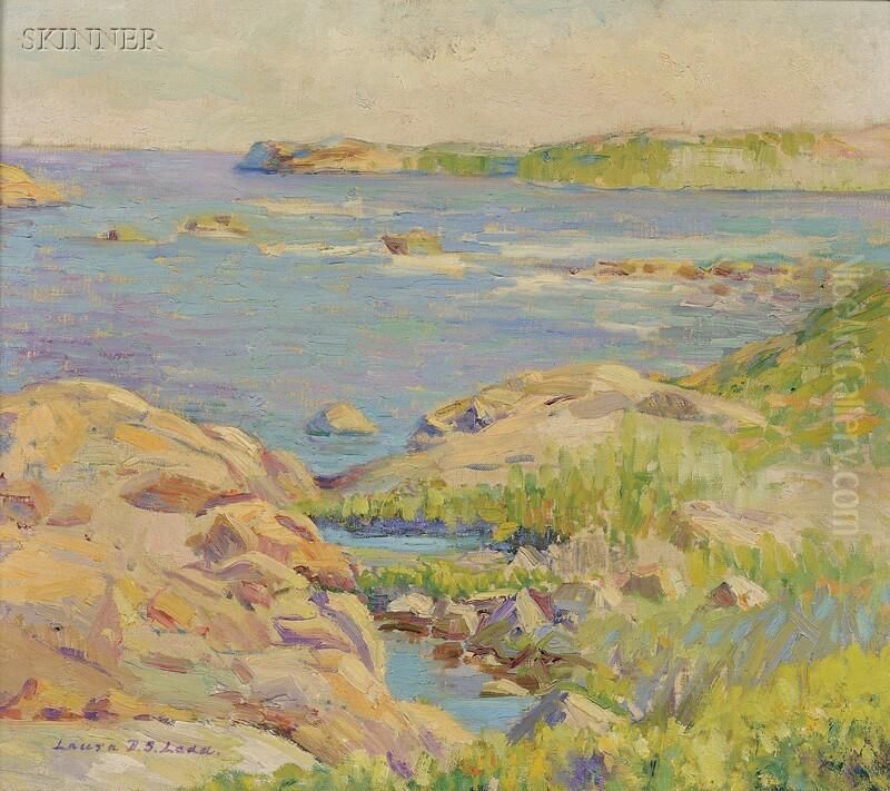 Costal View With Rocky Shoreline Oil Painting by Laura D. Stroud Ladd