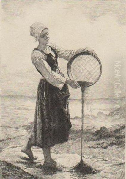 Jeune Bretonne Vannant Le Ble Noir Oil Painting by Laguillermie, Frederic Auguste