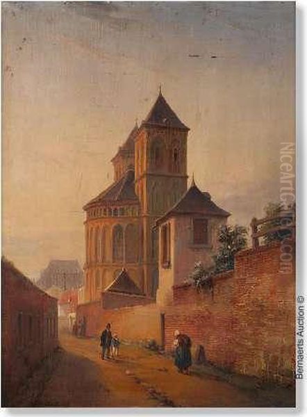 'vue De L'egliqe St Gereon / A Cologne'. Oil Painting by Henri Lallemand