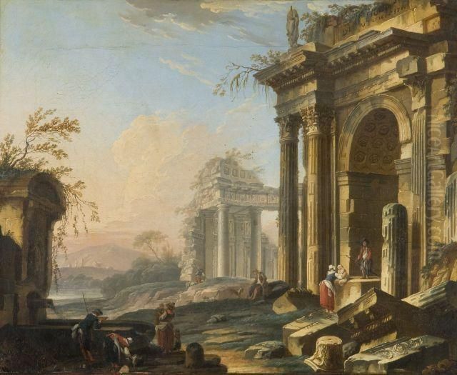 Ruines Animees De Personnages Oil Painting by Jean-Baptiste Lallemand