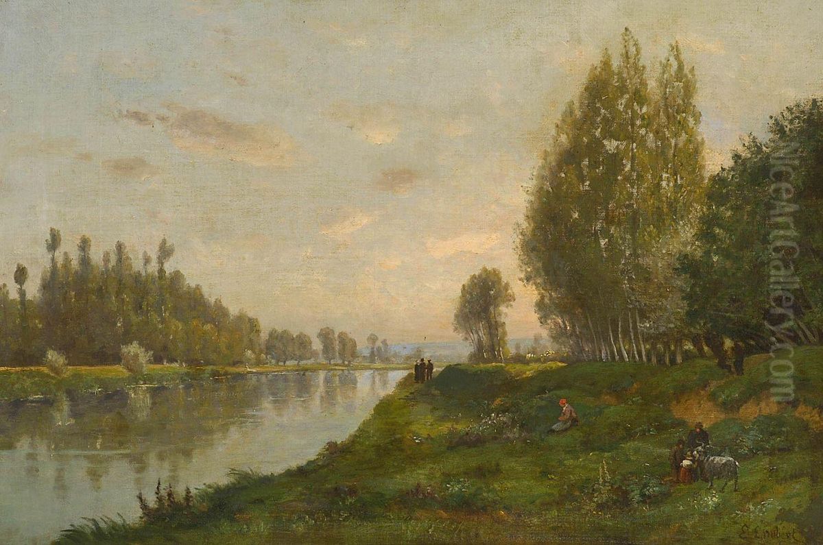 Flusslandschaft Oil Painting by Edwin J. Lambert