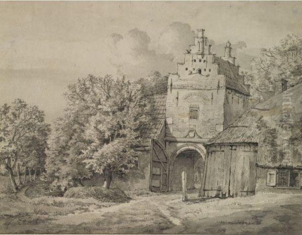 A View Of A Ridderhofstad Oil Painting by Gerrit Lamberts