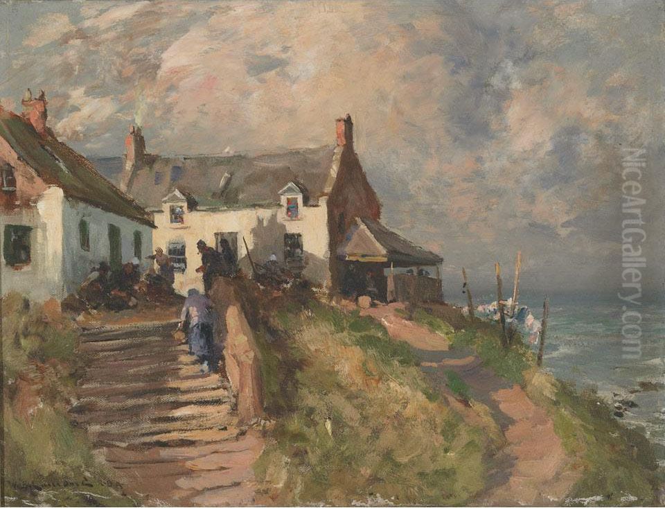 Fisherfolk Resting For Lunch On A Windy Coast Oil Painting by William Bradley Lamond