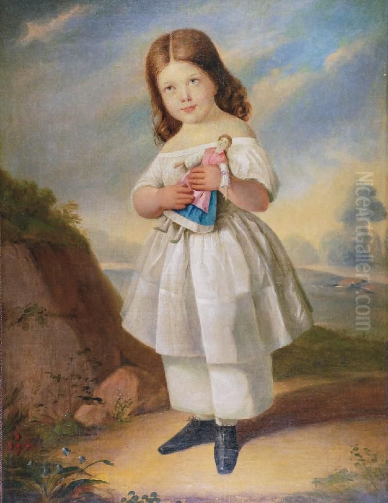 Portret Dziewczynki Z Lalka Oil Painting by Franciszek Lampi