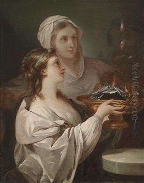 Two Young Vestals Oil Painting by Johann Baptist the Elder Lampi