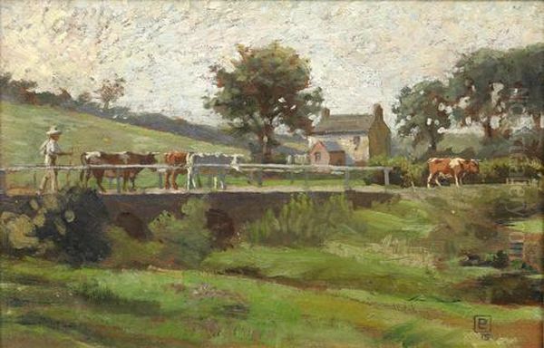 A Drover With His Cattle Returning Home Oil Painting by Percy Lancaster