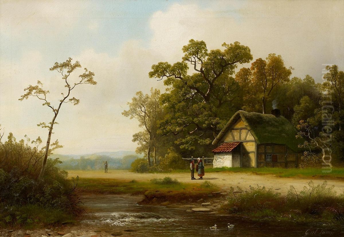 Gehoft Am Waldbach Oil Painting by Gustav Johann Lange