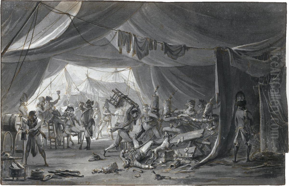 A Brawl In A Military Encampment Oil Painting by Dirck Langendijk