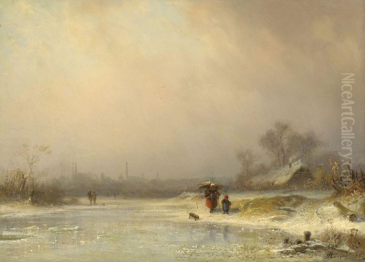 Winterliche Isarlandschaft Bei Munchen Oil Painting by Dietrich Langko