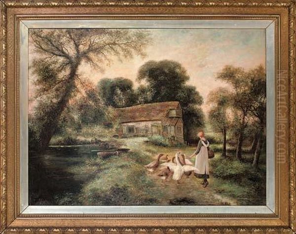 Feeding The Geese Oil Painting by John Langstaffe