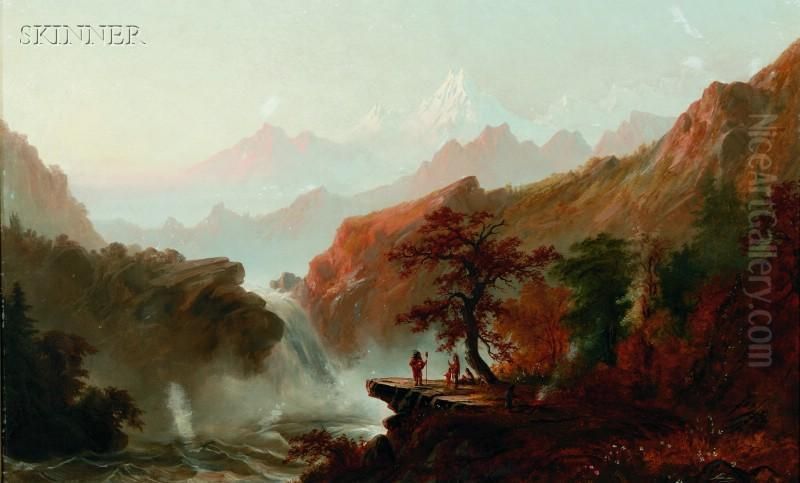 Panoramic Landscape With Native Americans Oil Painting by Charles Lanman