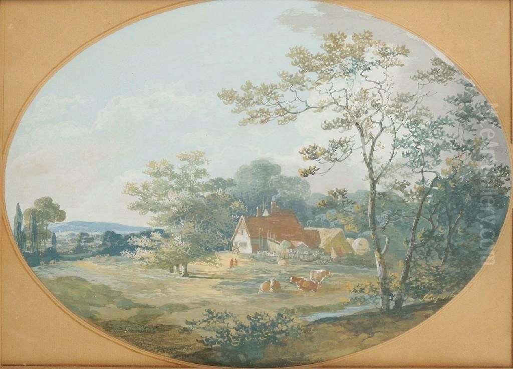A Pastoral Landscape With Cows And A Farmstead Oil Painting by John Laporte