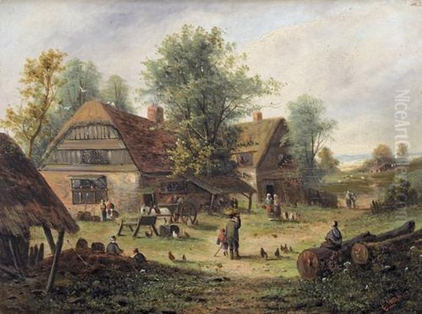 Belebte Partie Auf Einem Gutshof. Oil Painting by Edwina Lara