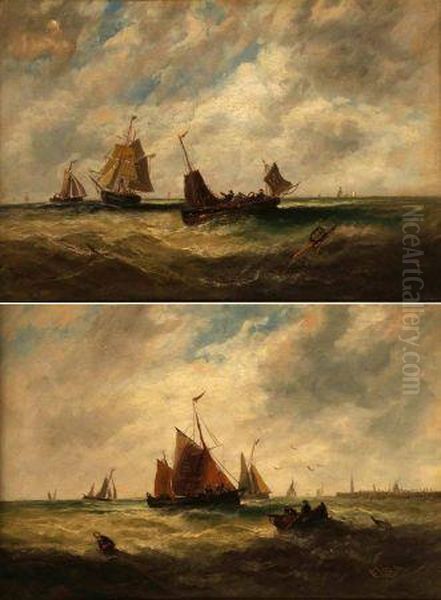 Boats Off Scarborough Oil Painting by Edwina Lara