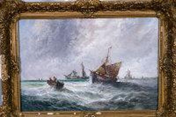 Fishing Boat In Rough Seas Oil Painting by Edwina Lara