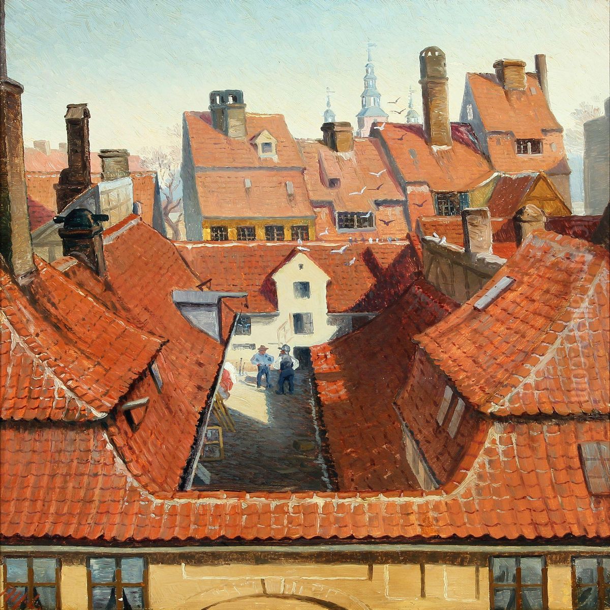 Rooftops In Copenhagen With Rosenborg Casstle In The Background Oil Painting by Alfred Valdemar Larsen
