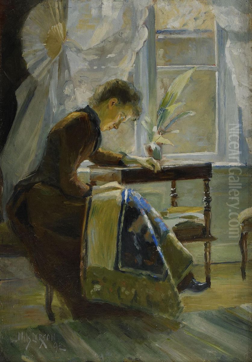 Vid Sybordet - Motiv Fran Sannas Bohuslan Oil Painting by Nils Larson