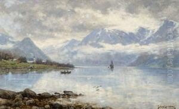 Hardanger Fjord In Norwegen Oil Painting by Johann Larssen