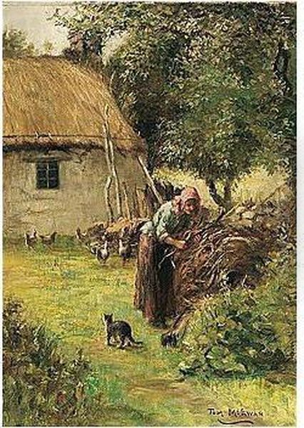 A Crofter's Cottage Oil Painting by Thomas W. Lascelles