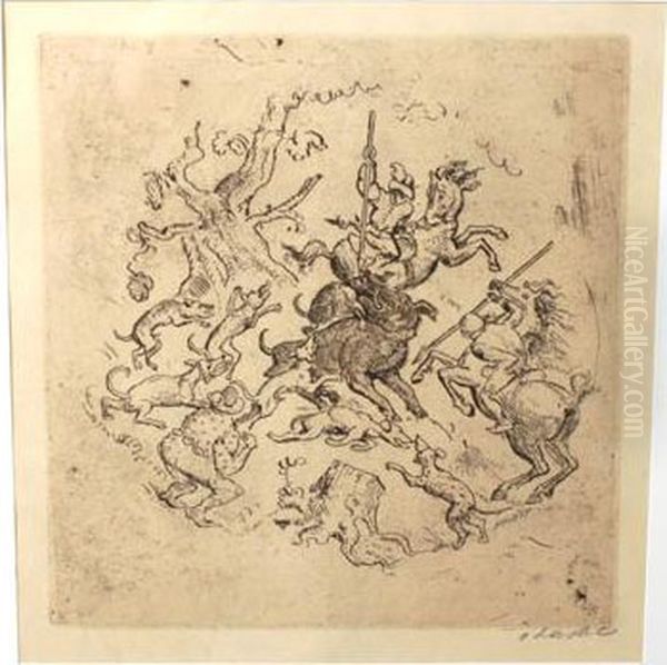 Boar Hunt Oil Painting by Oskar Laske