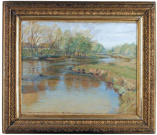 Pejzaz Z Rzeka, 1907 R. Oil Painting by Kazimierz Lasocki