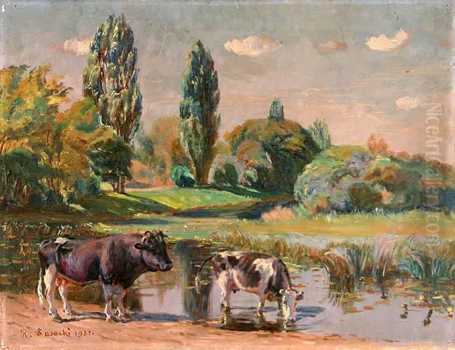 Nad Stawem, 1932 R. Oil Painting by Kazimierz Lasocki